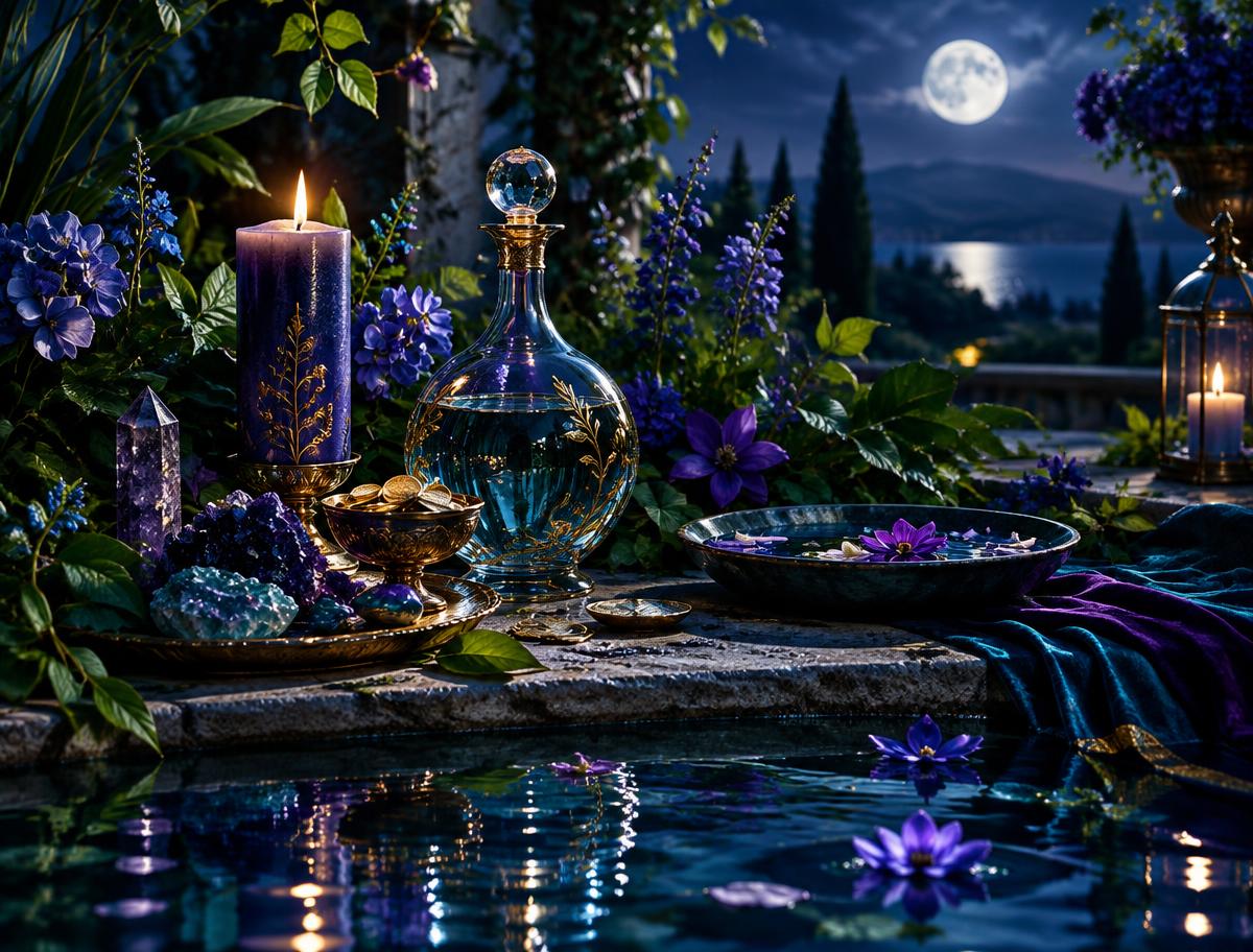 Abundance Manifestation moonlit botanical ritual arrangement