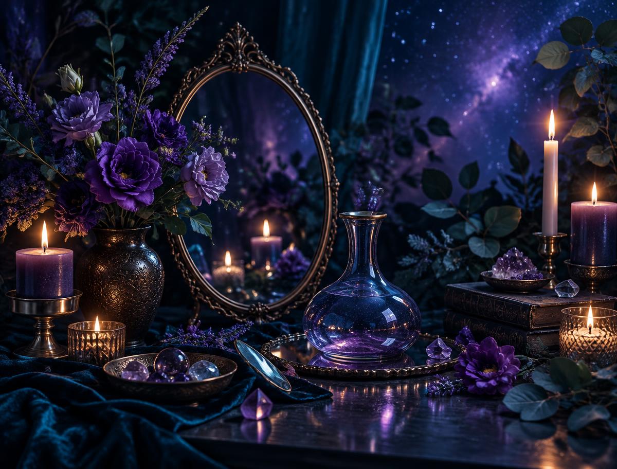 Glamour Manifestation moonlit botanical ritual arrangement